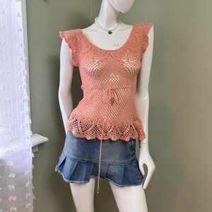 Peach Crochet Knit Top – Mori Girl / Fairycore Layering – Fits Like Small